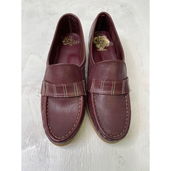 Vintage 70s Brown Cream Puffs Wedge Shoes Size 5 Slip On Oxfords Leather - Picture 2 of 10